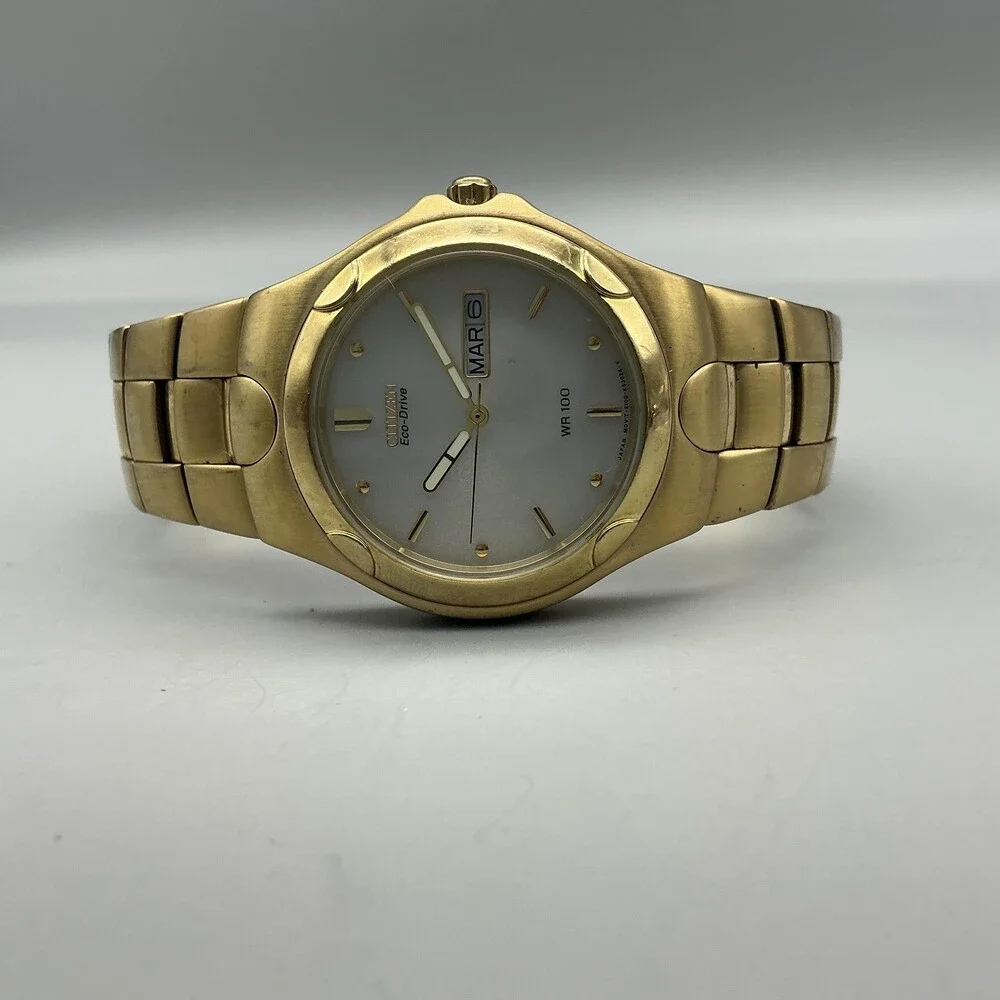 Citizen Eco-Drive Mens Watch 36mm Gold Tone Day Date Solar 7.25